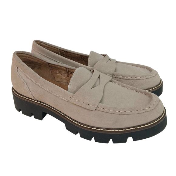 House Of Harlow 1960 SZ 9 Gunner Suede Penny Loafer With Lug Sole Light Taupe - Picture 2 of 8